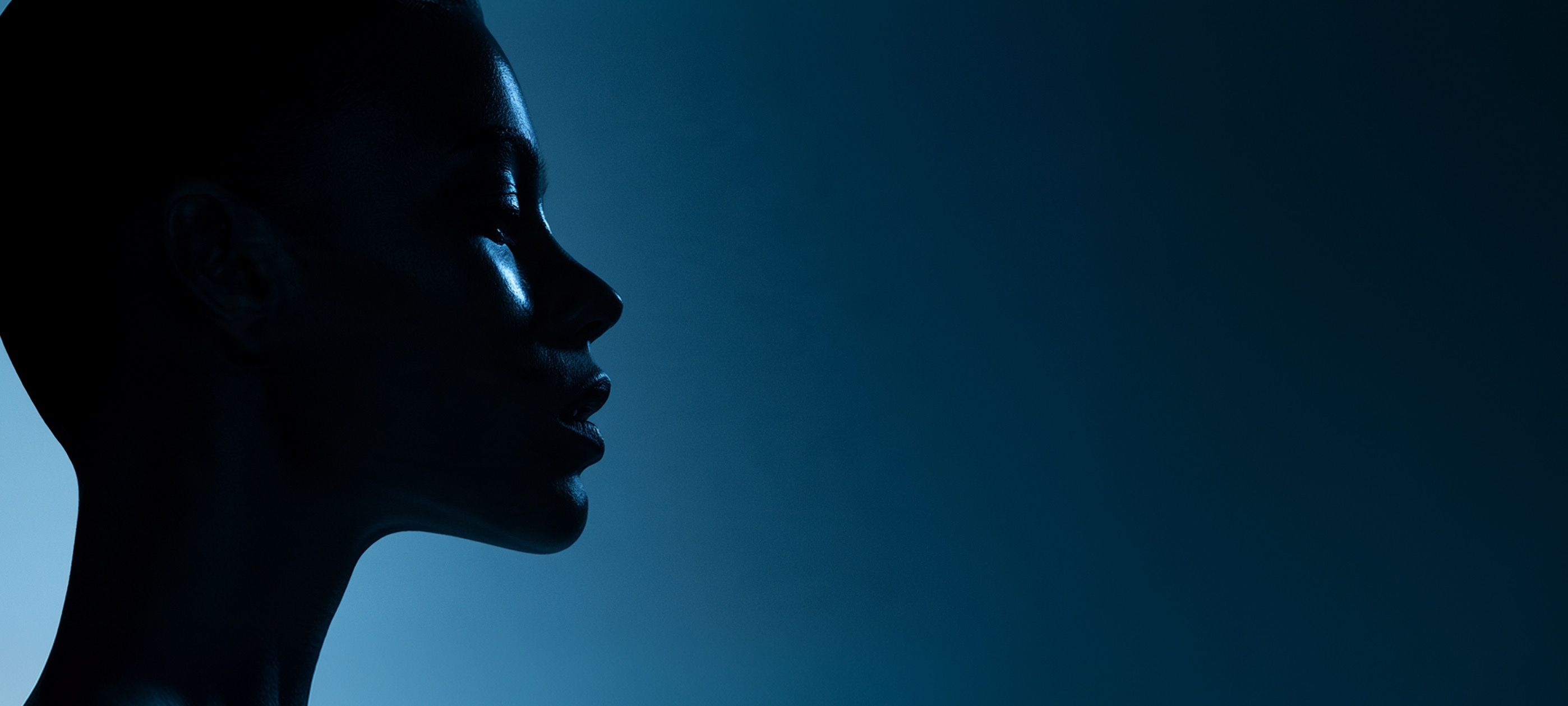 Profile silhouette against a blue gradient