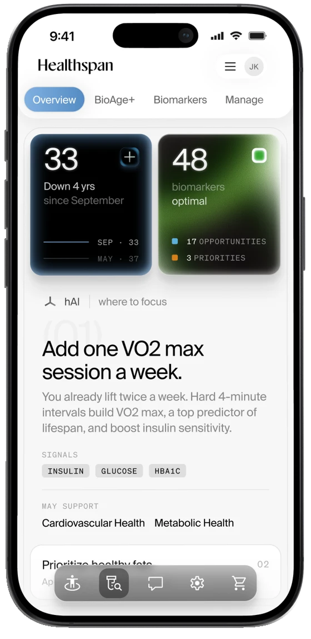 Healthspan app overview screen